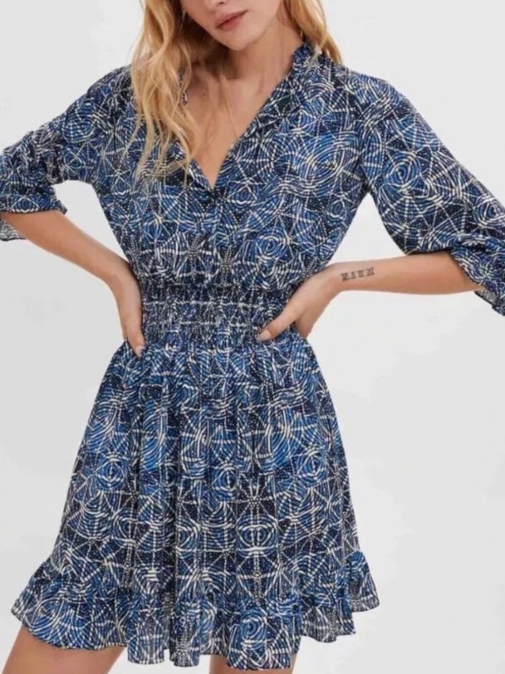 Maje Indigo Pattern Dress, Size 36.